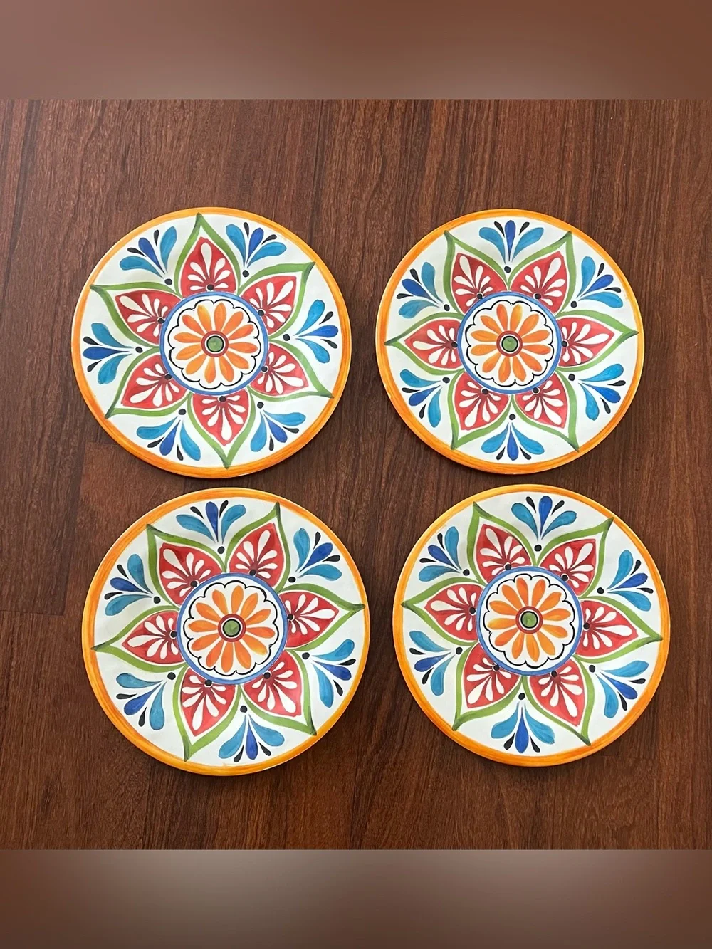 Bed Bath & Beyond Melamine 10.5” Dinner Plates Boho Tuscany Orange Set Of 4